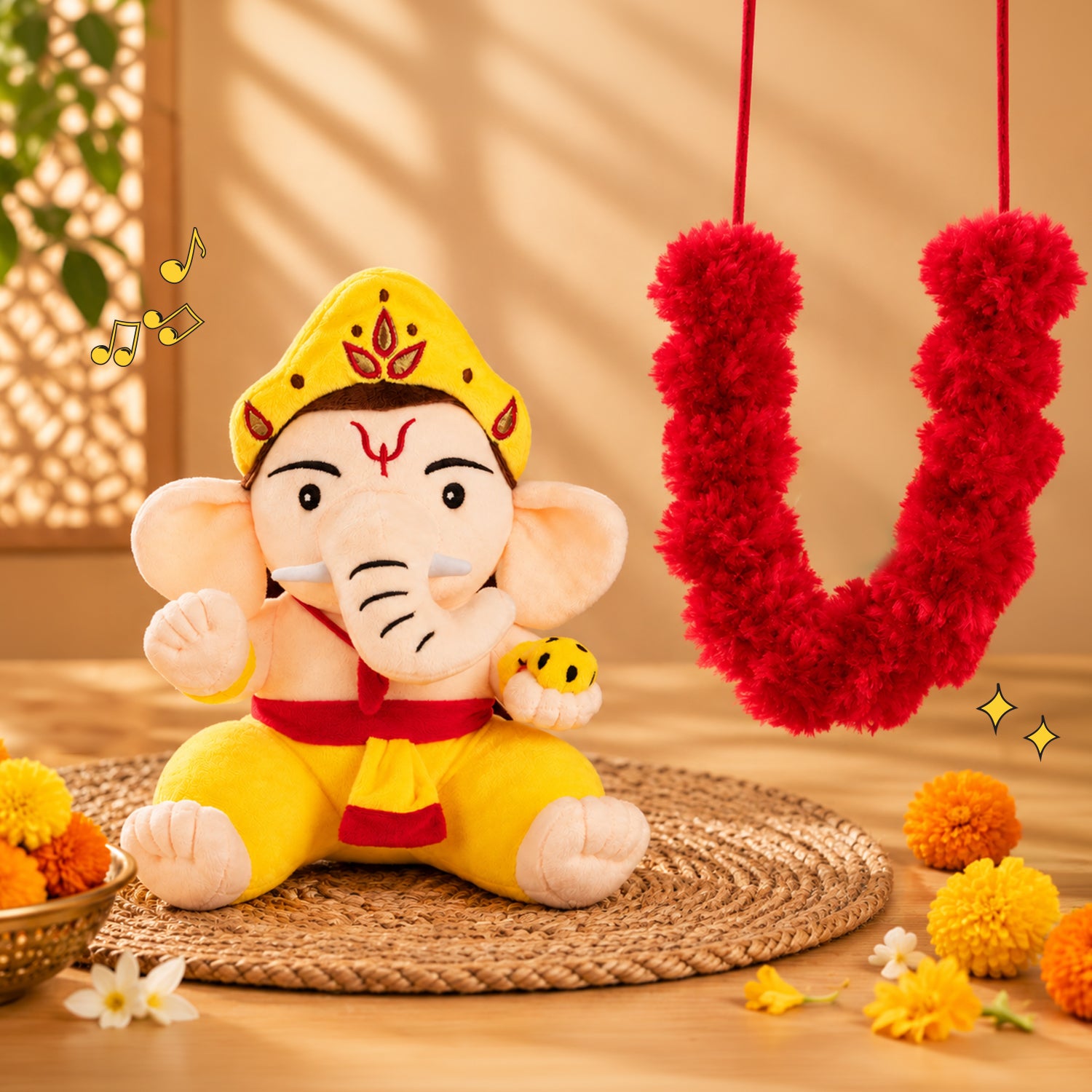 Artboard1_45230ff9-4d54-4500-a03b-82a81a917166.jpg Mantra Chanting Baby Ganesha (Medium) & Fragrant Rose Plush Mala Combo