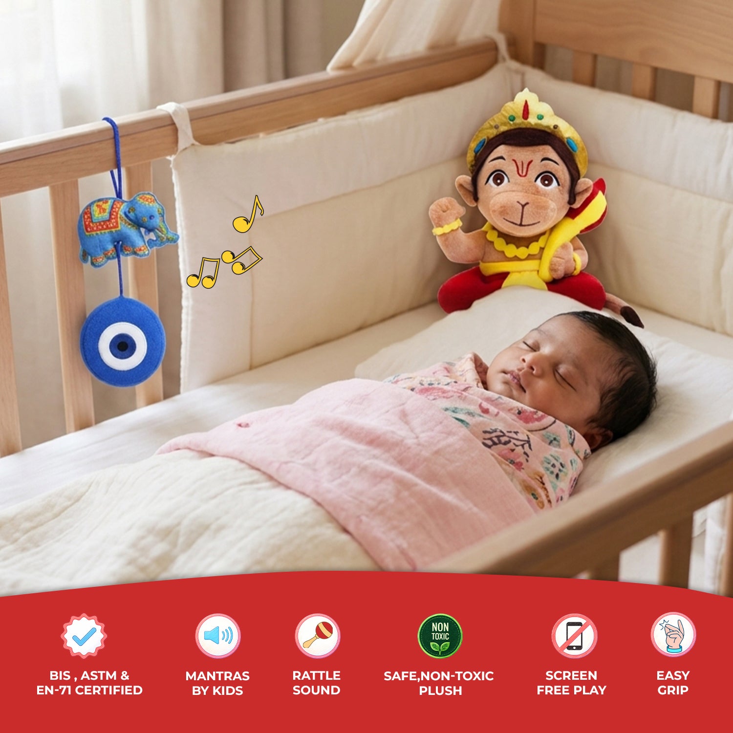 Mantra Chanting Baby Hanuman (Small) and Plush Evil Eye For Kids