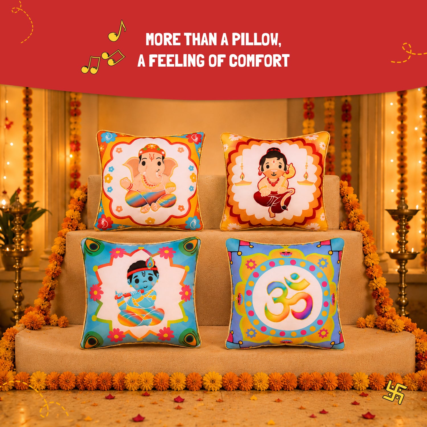 Mantra Chanting Divine Plush Pillow Bundle (Pack of 4)
