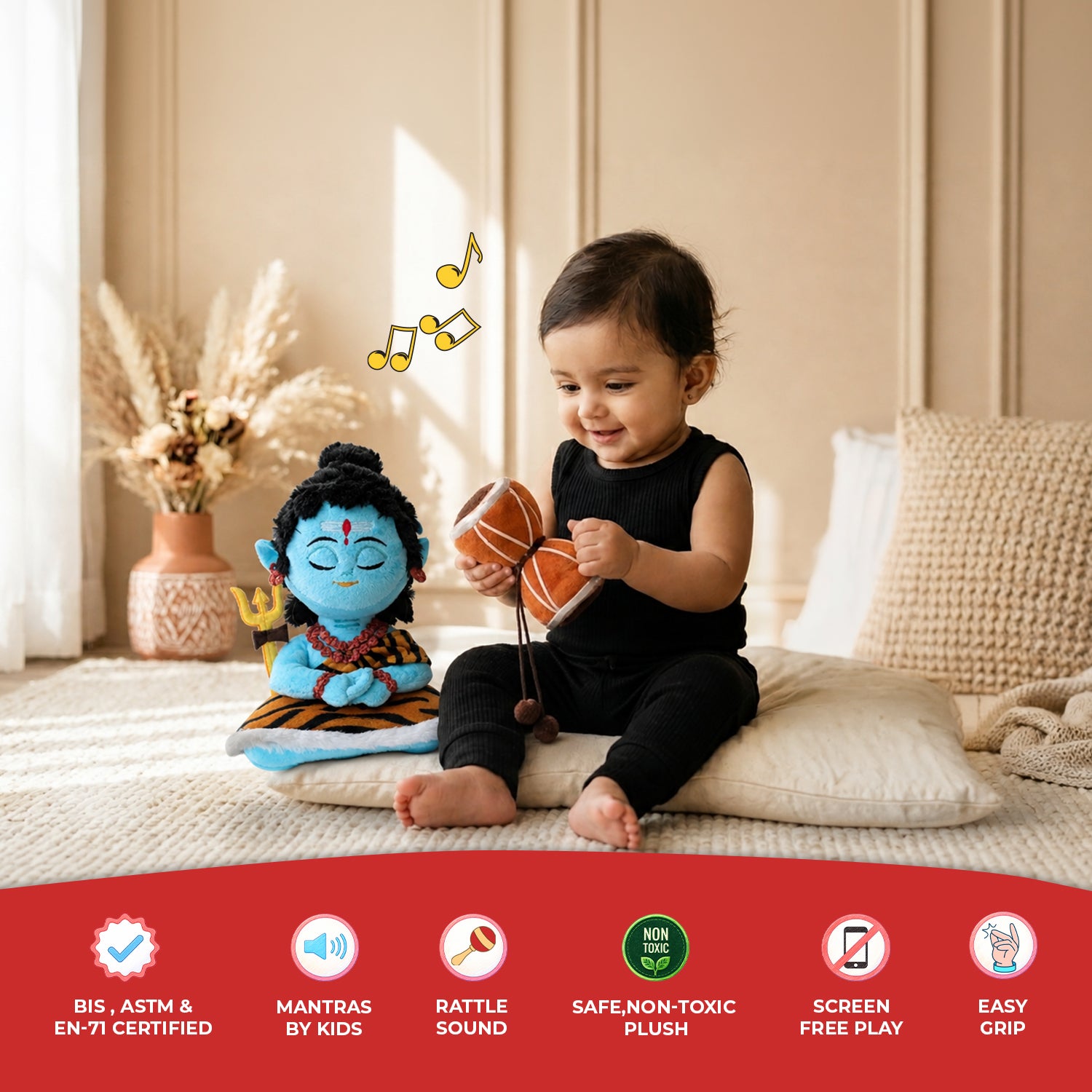 Mantra Chanting Baby Shiva (Small) and Damru Rattle Combo
