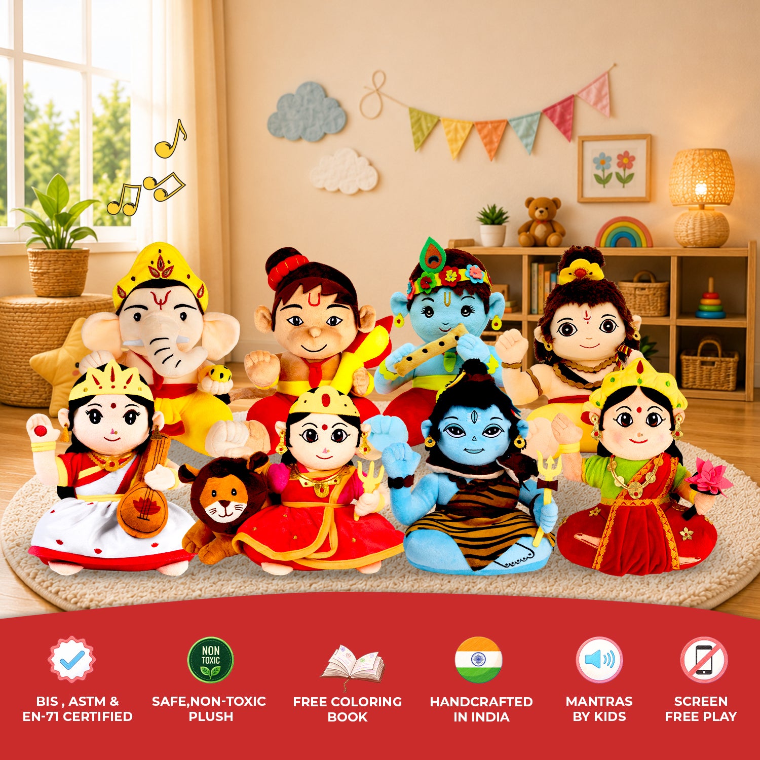 Mantra Chanting Baby Hanuman, Baby Rama, Baby Ganesha, Baby Shiva, Devi Saraswati, Devi Lakshmi, Devi Durga & Baby Krishna (Pack of 8)