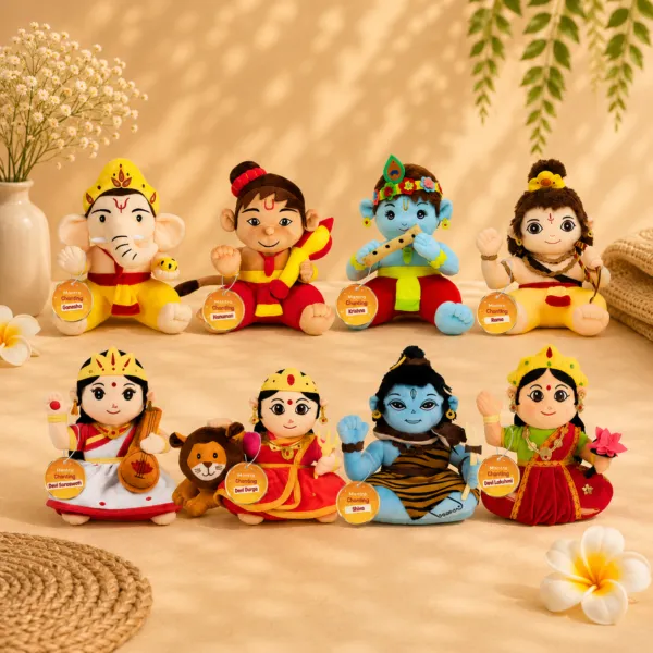 Mantra Chanting Baby Hanuman, Baby Rama, Baby Ganesha, Baby Shiva, Devi Saraswati, Devi Lakshmi, Devi Durga & Baby Krishna (Pack of 8)