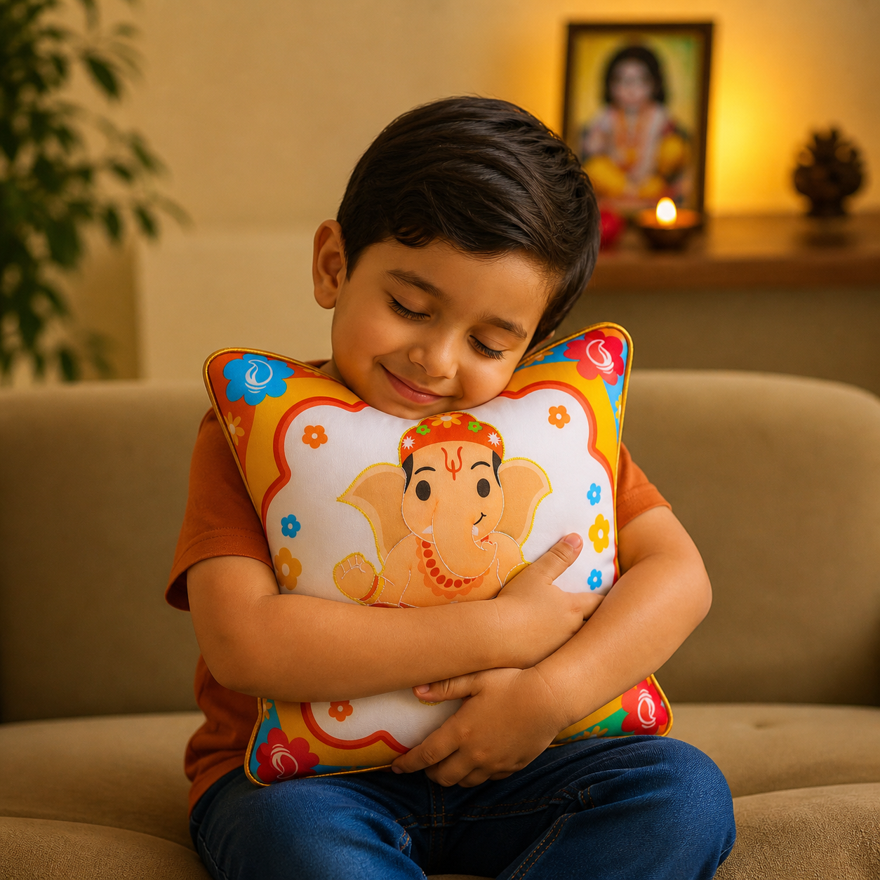 Ganesha Mantra Chanting Plush Pillow (25 cms)