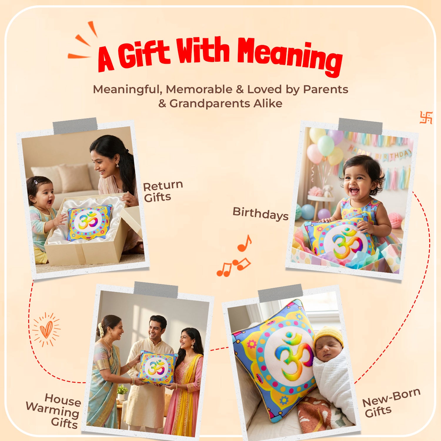 Universal Mantra Chanting Plush Pillow (25 cms)