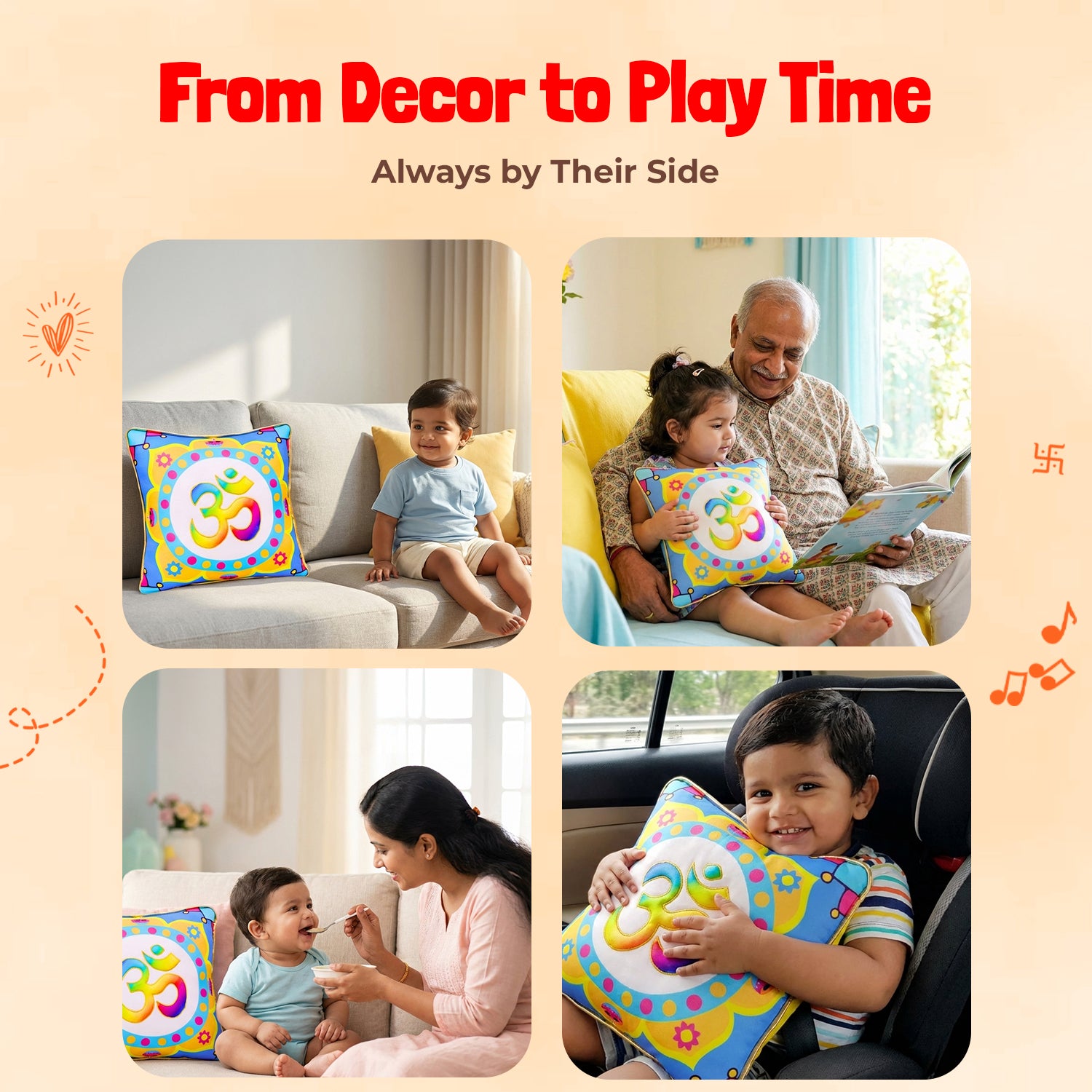 Universal Mantra Chanting Plush Pillow (25 cms)