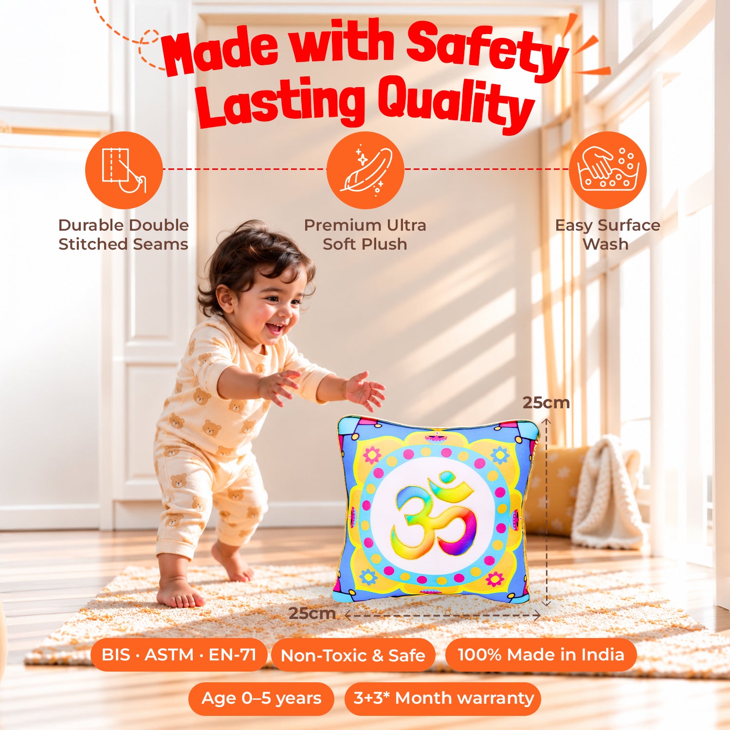 Universal Mantra Chanting Plush Pillow (25 cms)