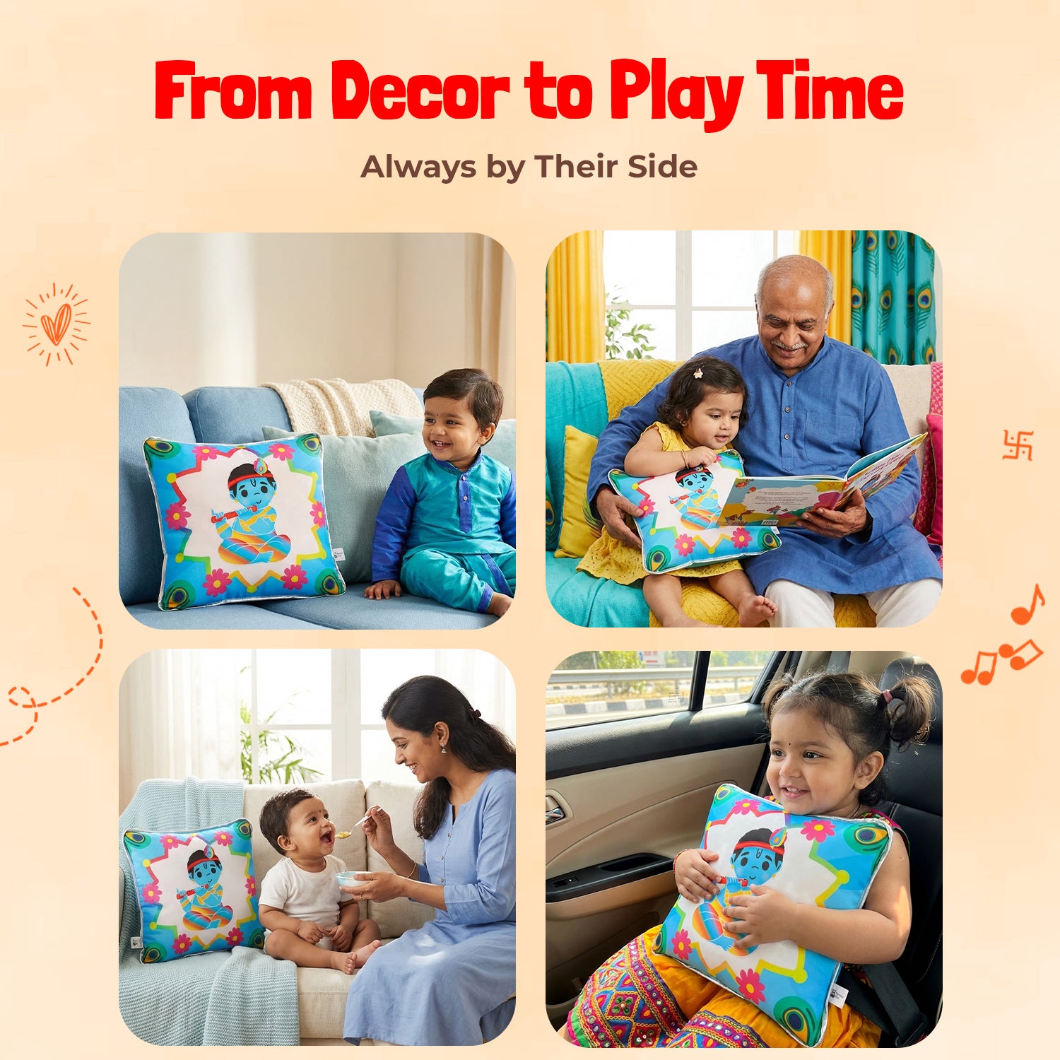 Krishna Mantra Chanting Plush Pillow ( 25 cms)