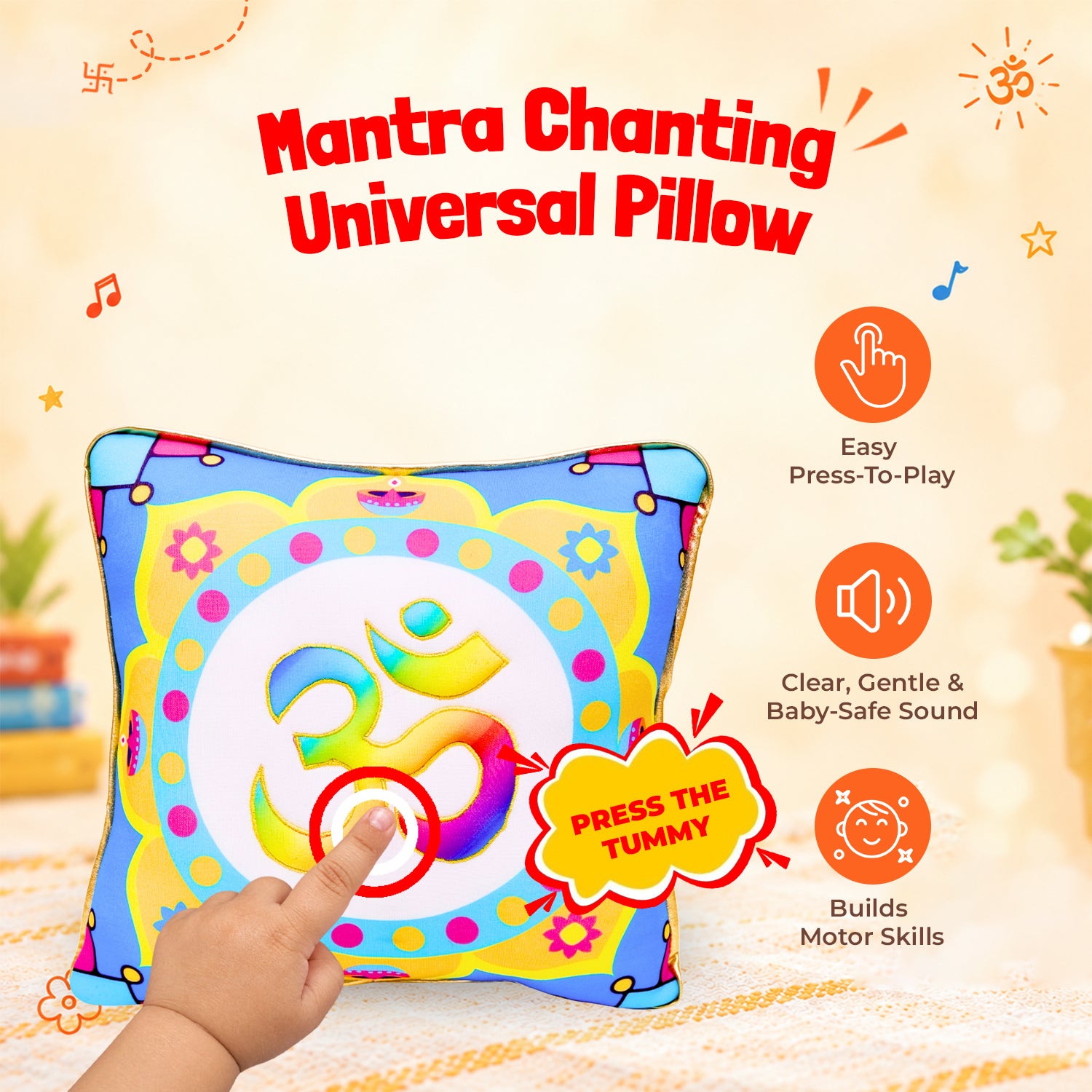 Universal Mantra Chanting Plush Pillow (25 cms)