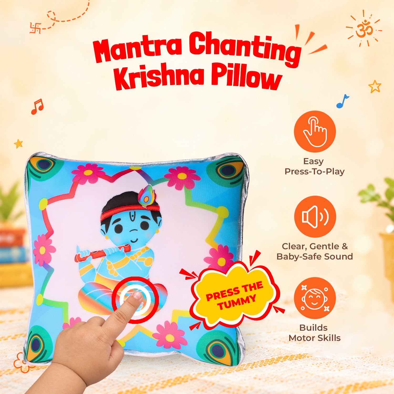 Krishna Mantra Chanting Plush Pillow ( 25 cms)