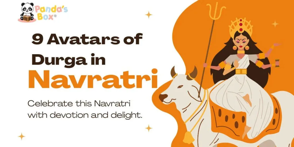 Illustration of the nine forms of Goddess Durga for Navratri