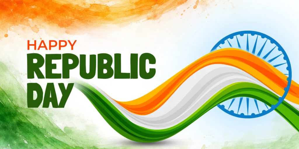 Republic Day illustration with the Indian tricolour and Bharat Mata