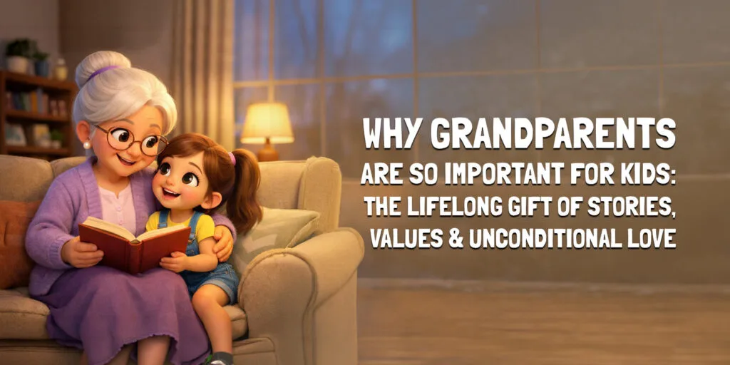 Grandmother telling stories to a grandchild